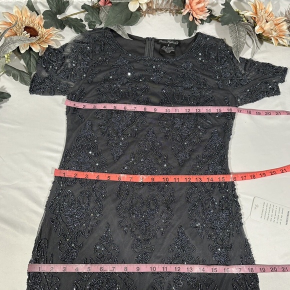 NEW $228 Pisarro Nights [‎ 2 ] Short Sleeve Beaded Midi Dress in Slate - Picture 4 of 14